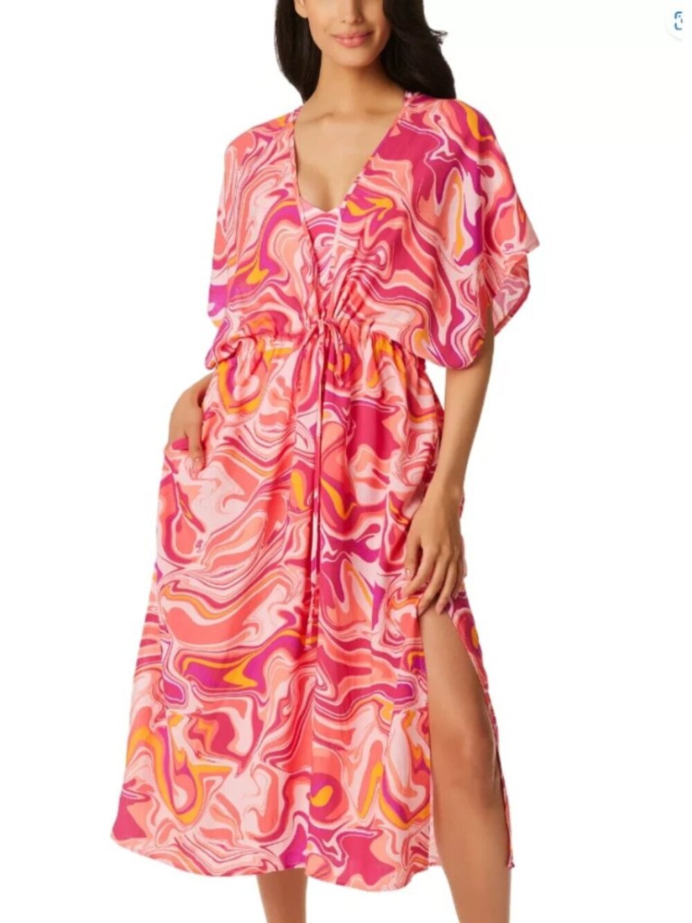 Jessica Simpson Women Good Vibrations Flutter-Sleeve Dress Cover-Up Pink L NWT